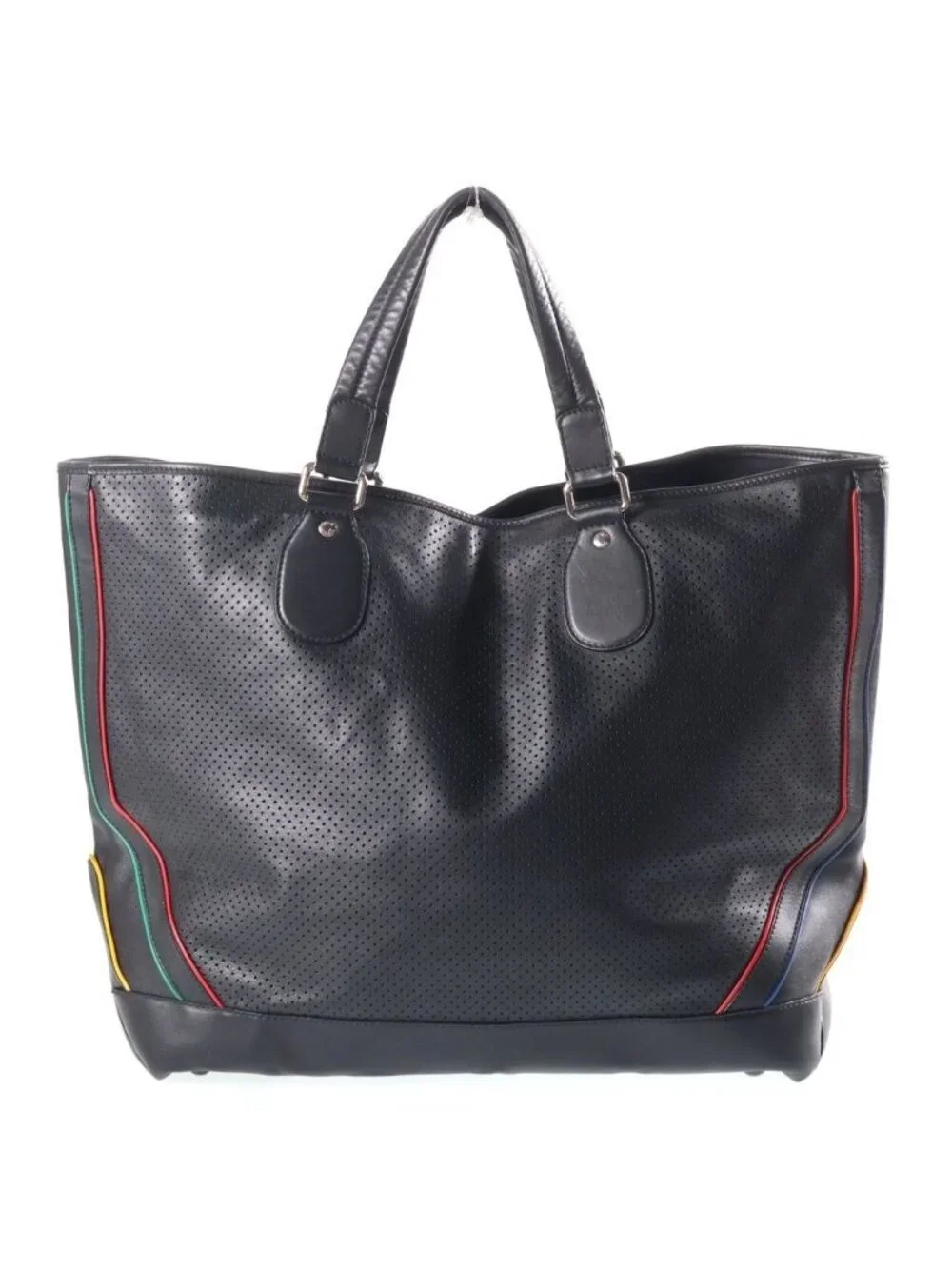 Gucci Perforated Tote Bag Black Leather Silver